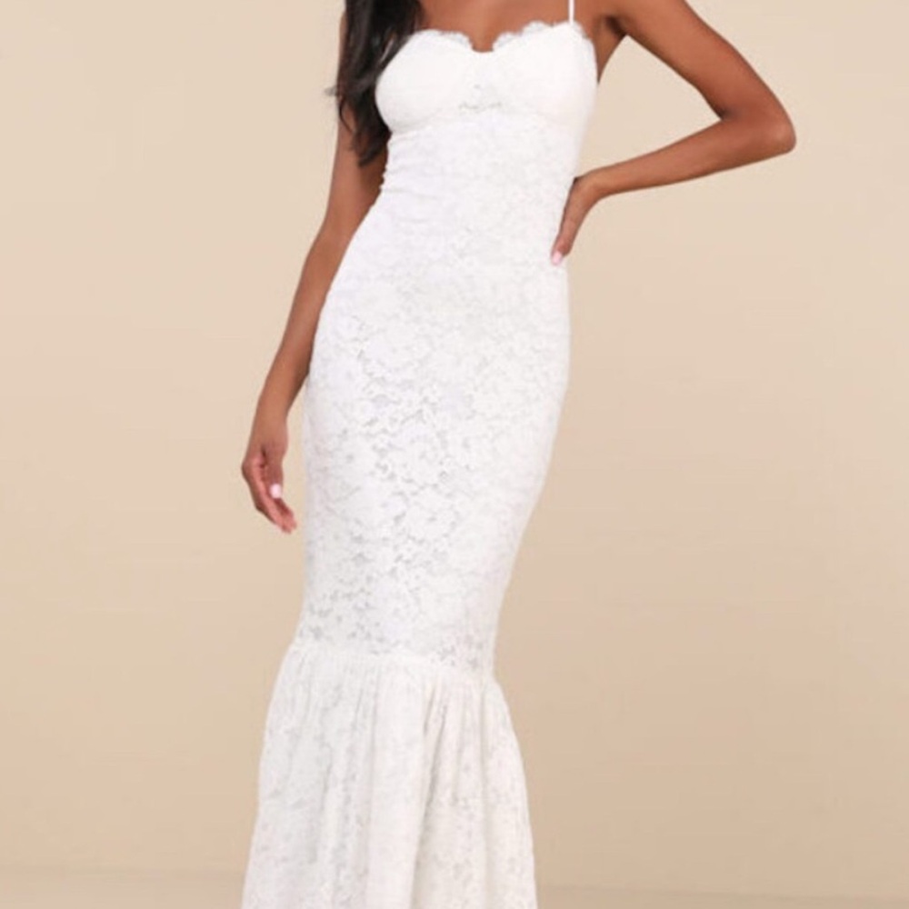 Lulu's White Lace Mermaid Maxi Dress
